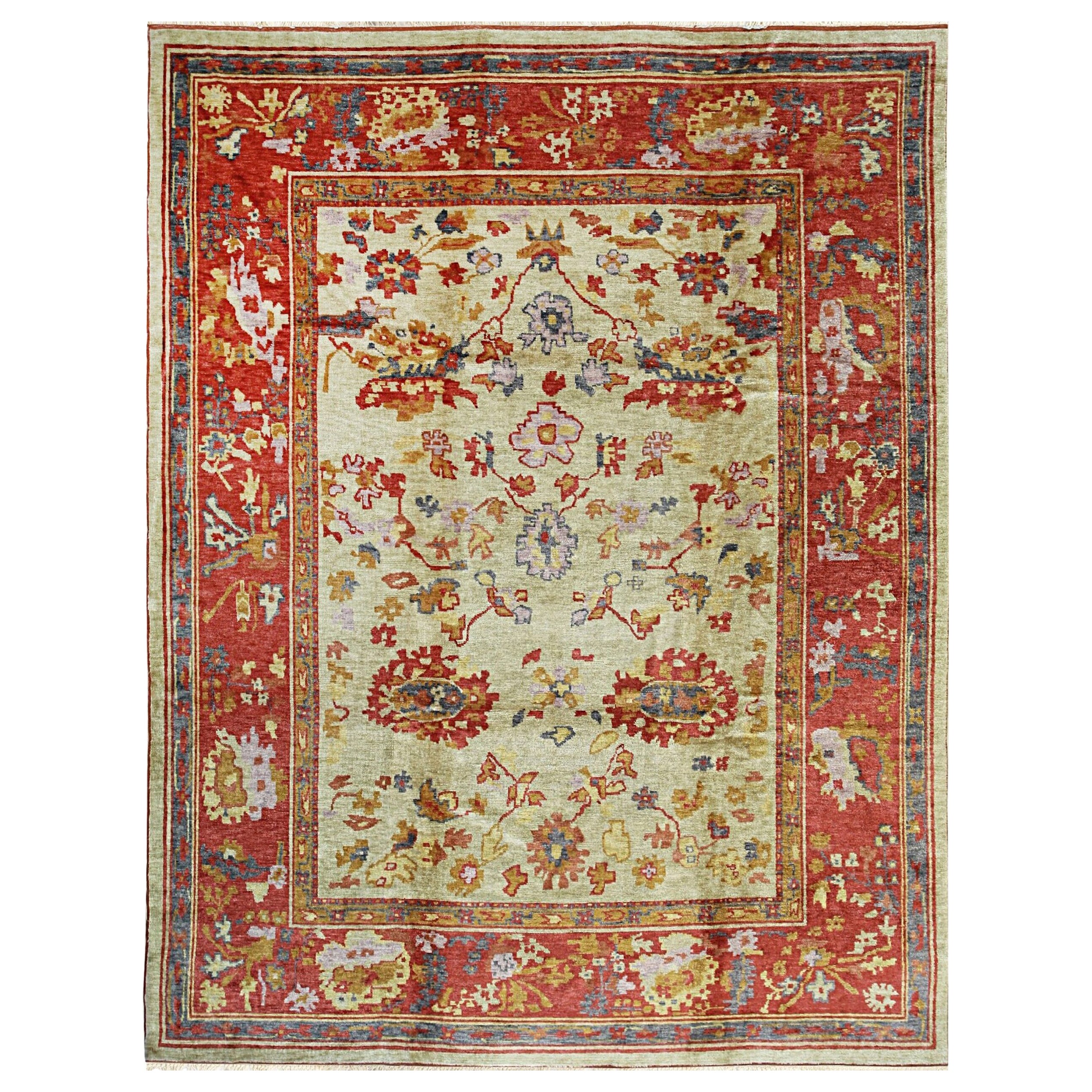 Selene Modair Oushak Red Hand-Knotted Rug Carpet with Oversized Motifs