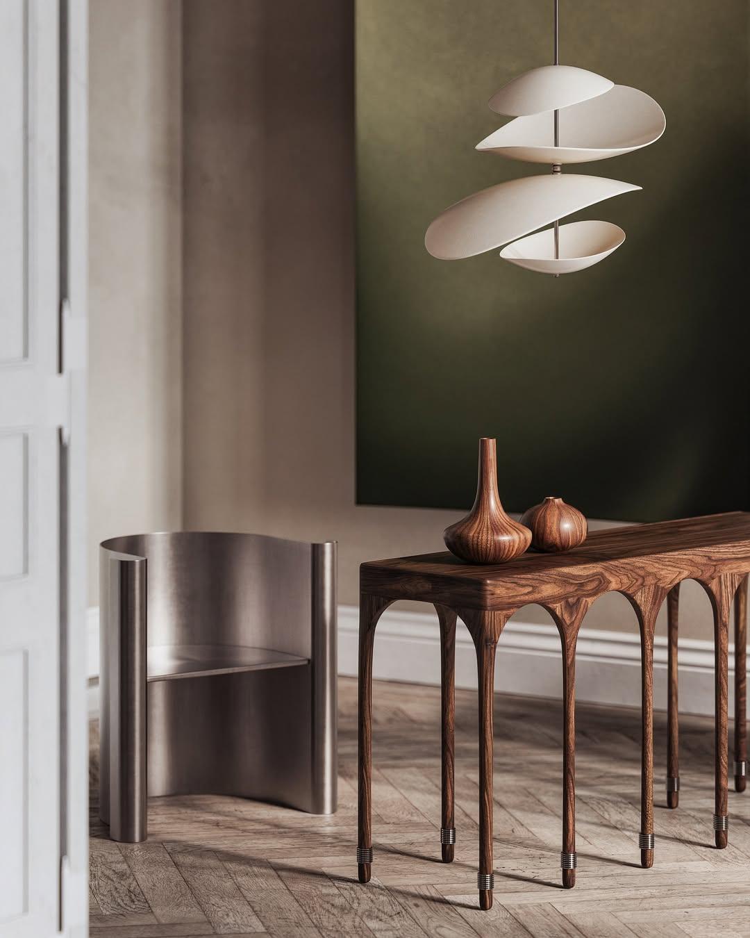 Lampada scultorea Floating Composition in ceramica e ottone color avorio di Elsa Foulon in vendita 8