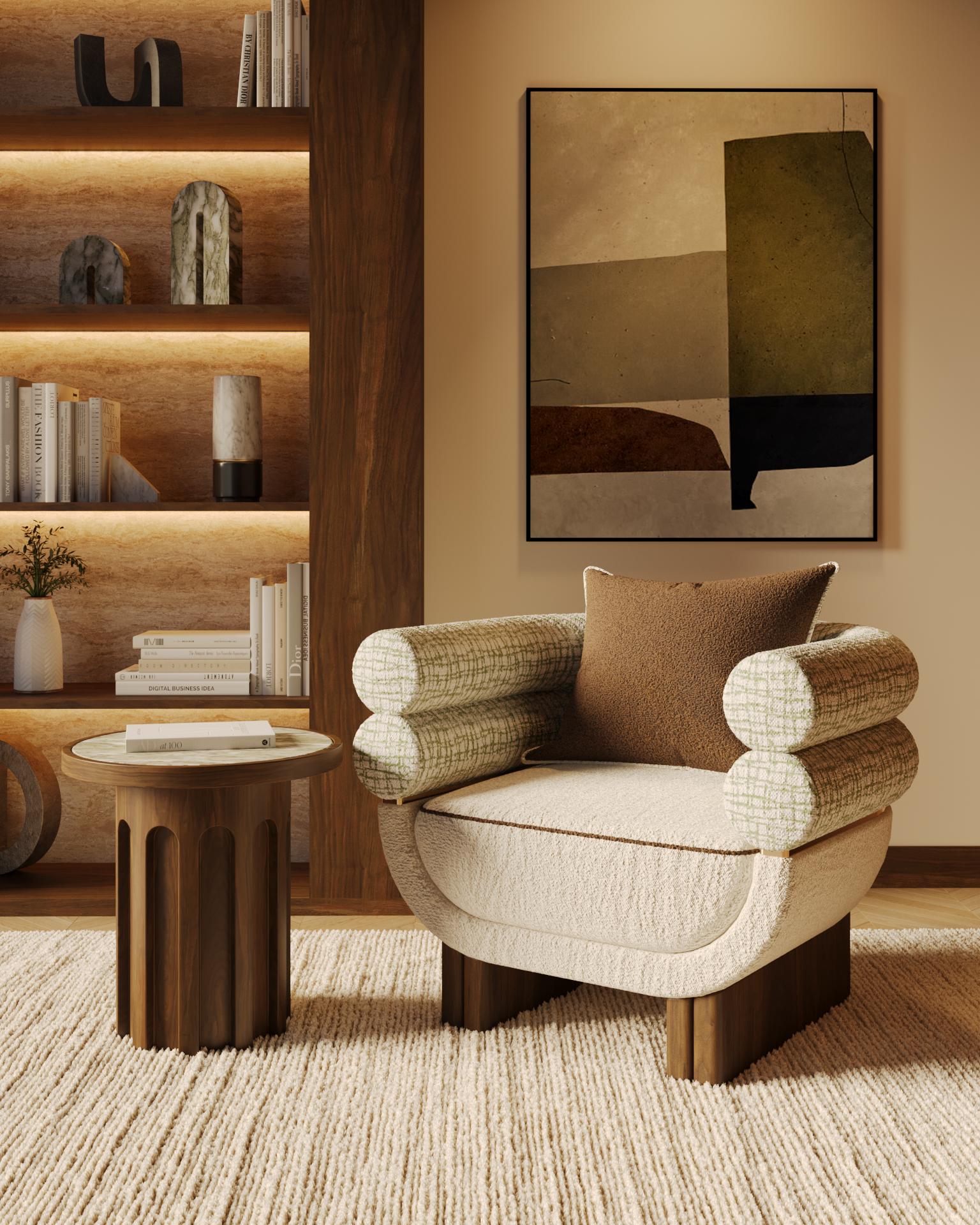 Moderne Selene Side Table by Nolita Harbour: Persian Green Marble with Walnut Wood en vente