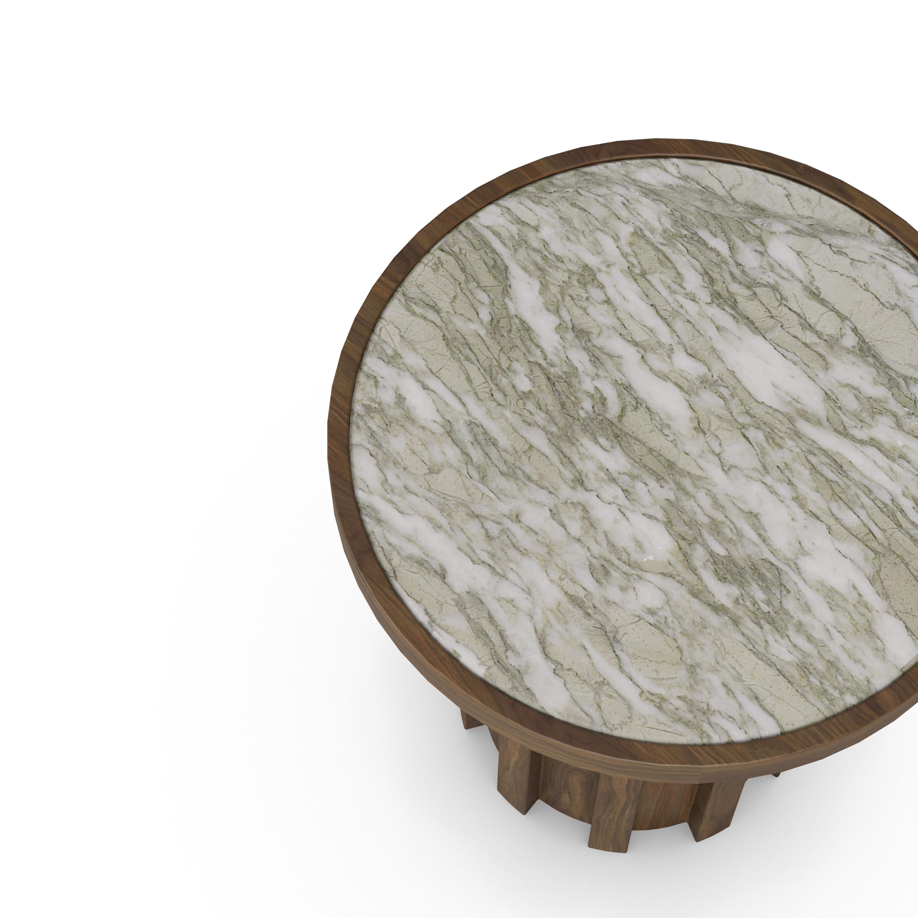 Portugais Selene Side Table by Nolita Harbour: Persian Green Marble with Walnut Wood en vente