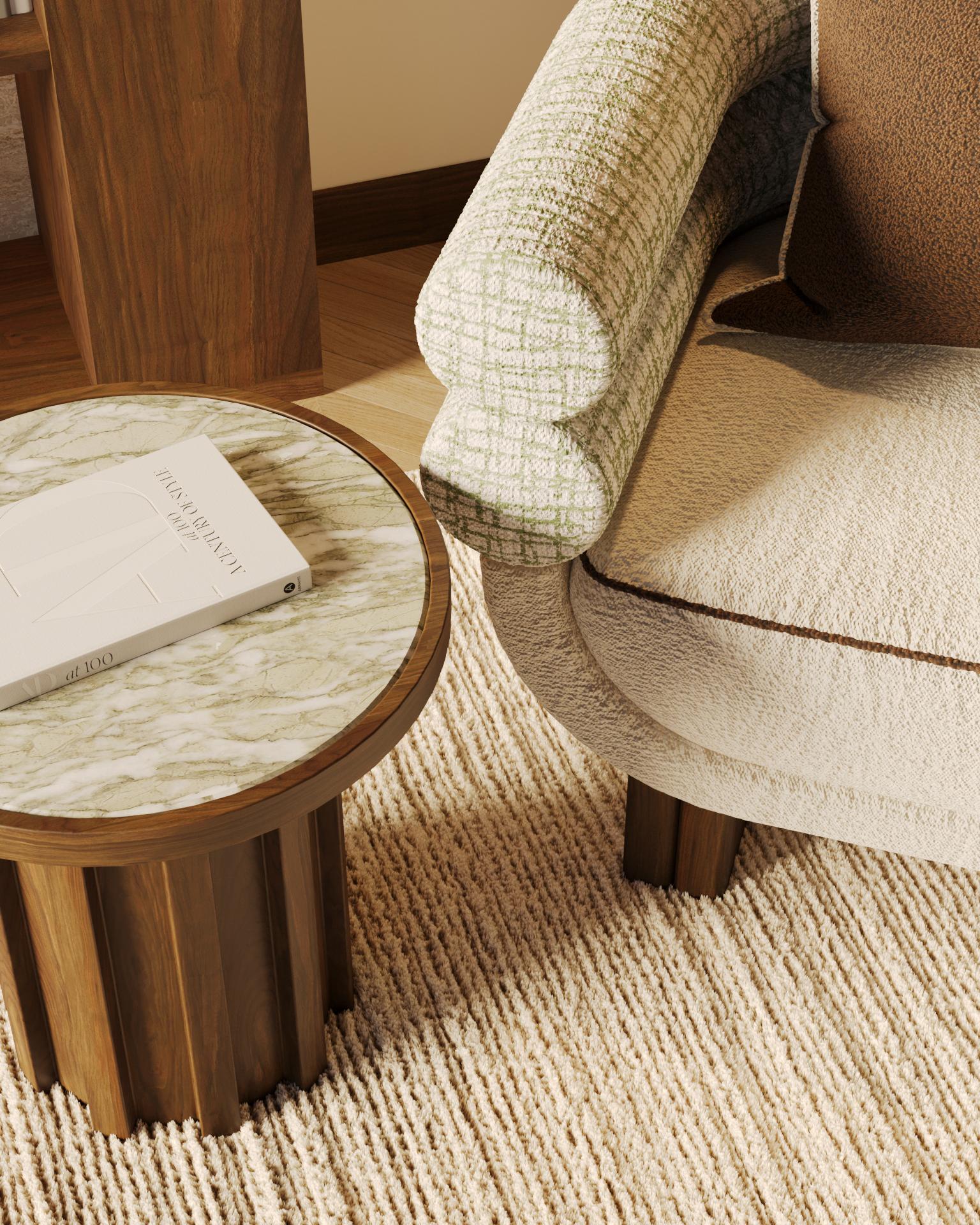 Fait main Selene Side Table by Nolita Harbour: Persian Green Marble with Walnut Wood en vente