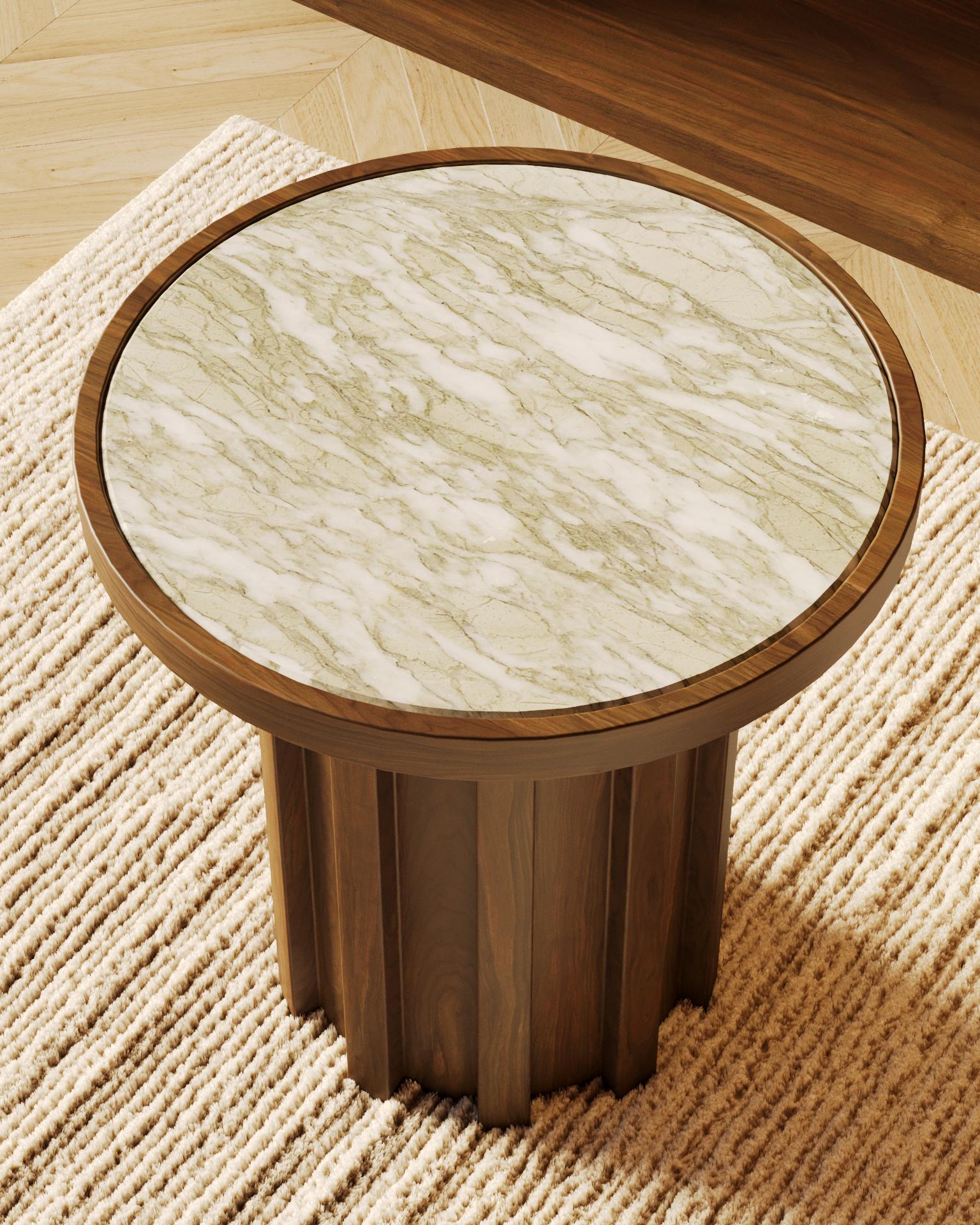 Selene Side Table by Nolita Harbour: Persian Green Marble with Walnut Wood Neuf - En vente à Carvalhosa, PT