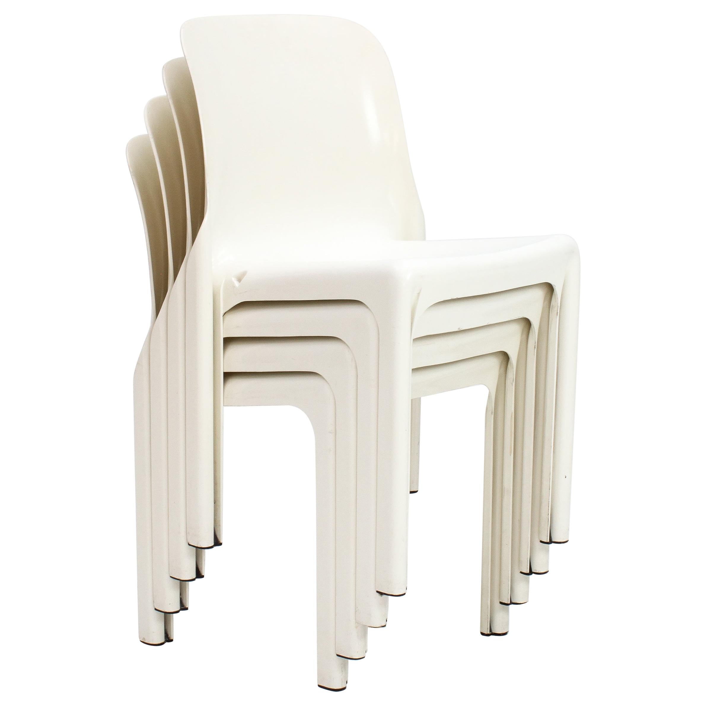 'Selene' Stacking Chairs in White by Vico Magistretti for Artemide, 1969
