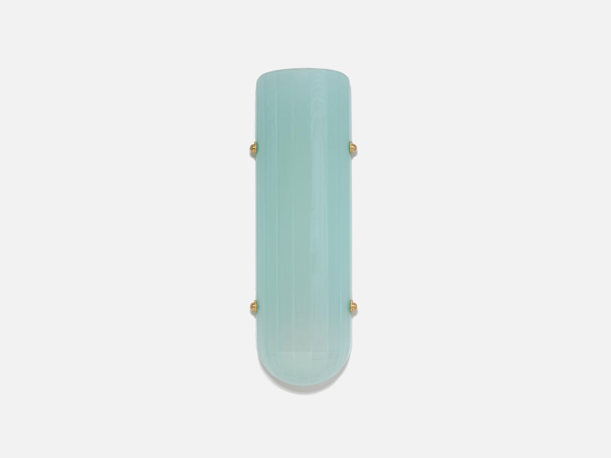 Contemporary Selene Streamline Moderne Inspired Blown Agate Glass and Brass Wall Sconce For Sale