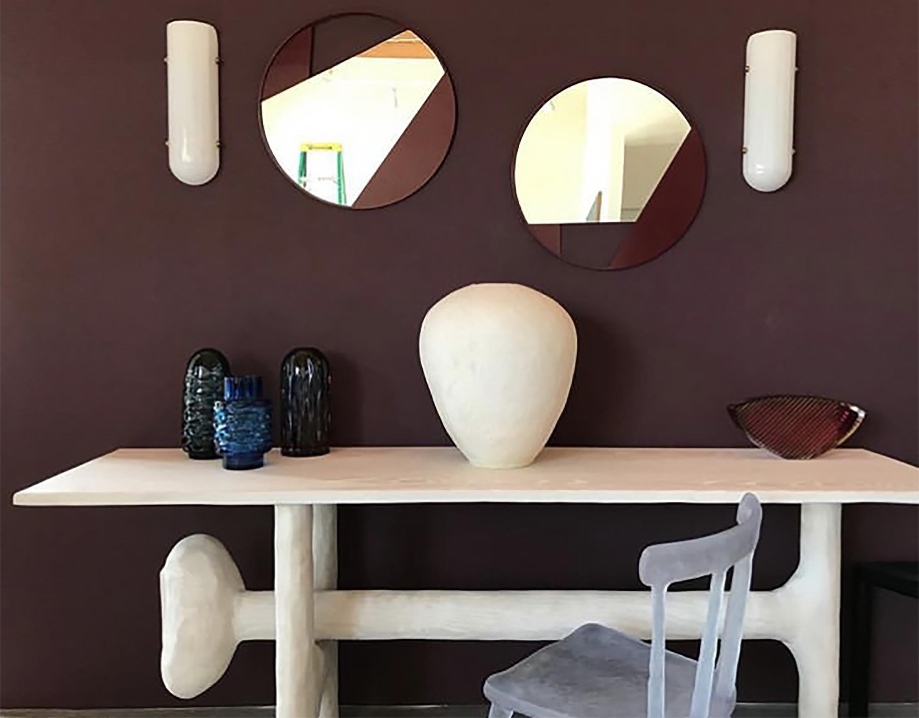 Selene Streamline Moderne Inspired Blown Selenite Glass and Brass Wall Sconce For Sale 6
