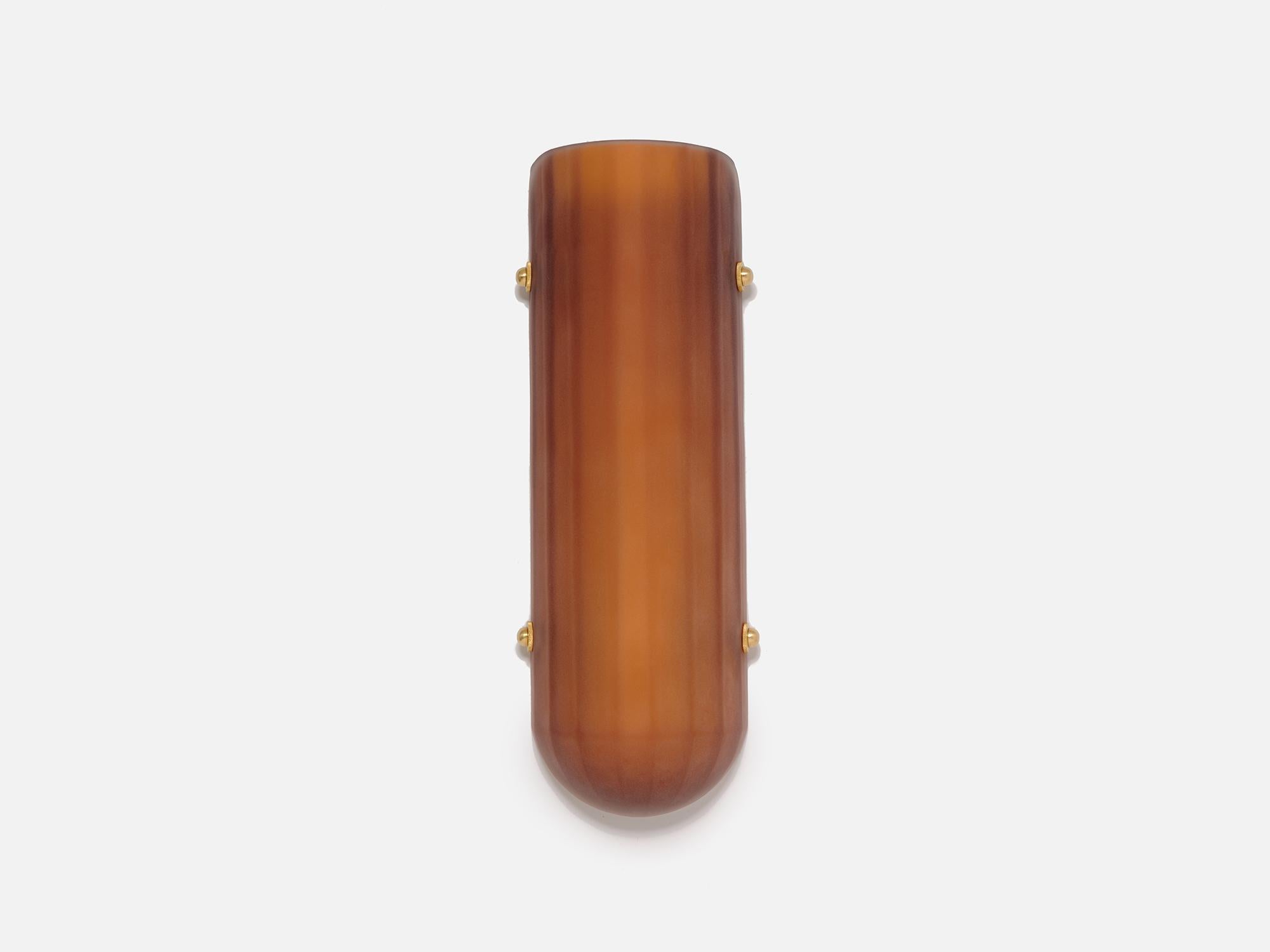 Streamlined Moderne Selene Streamline Moderne Inspired Blown Selenite Glass and Brass Wall Sconce For Sale