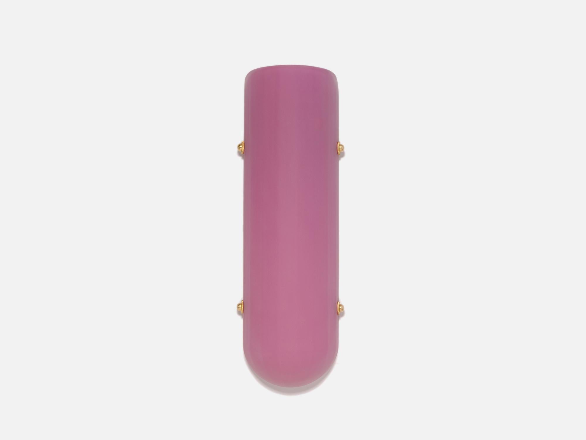 Cast Selene Streamline Moderne Inspired Blown Selenite Glass and Brass Wall Sconce For Sale