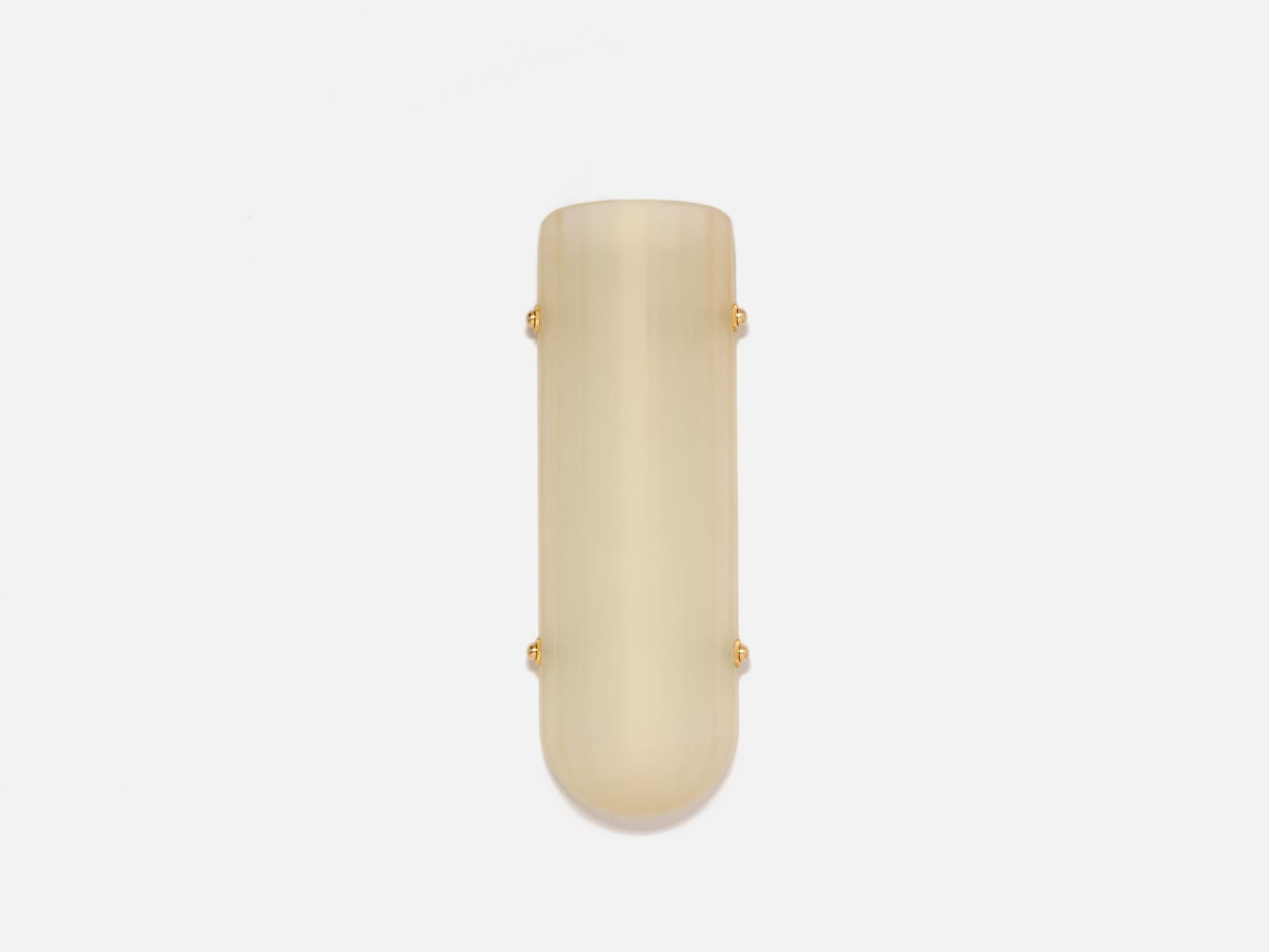 Selene Streamline Moderne Inspired Blown Selenite Glass and Brass Wall Sconce In New Condition For Sale In Hawthorne, CA