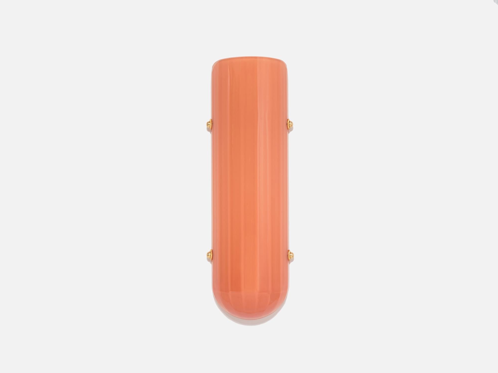 Selene Streamline Moderne Inspired Blown Selenite Glass and Brass Wall Sconce For Sale 1