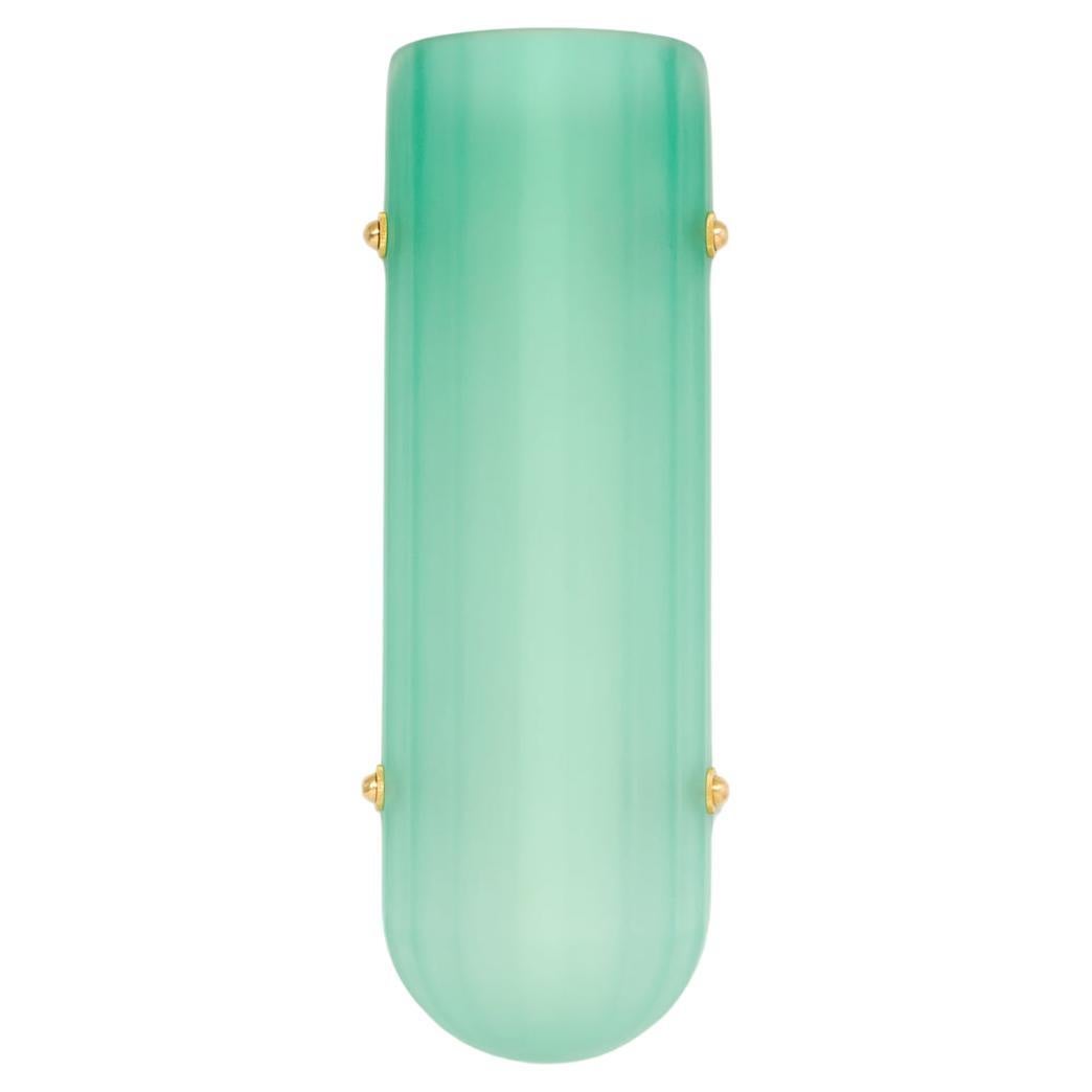 Selene Streamline Moderne Inspired Blown Emerald Glass and Brass Wall Sconce