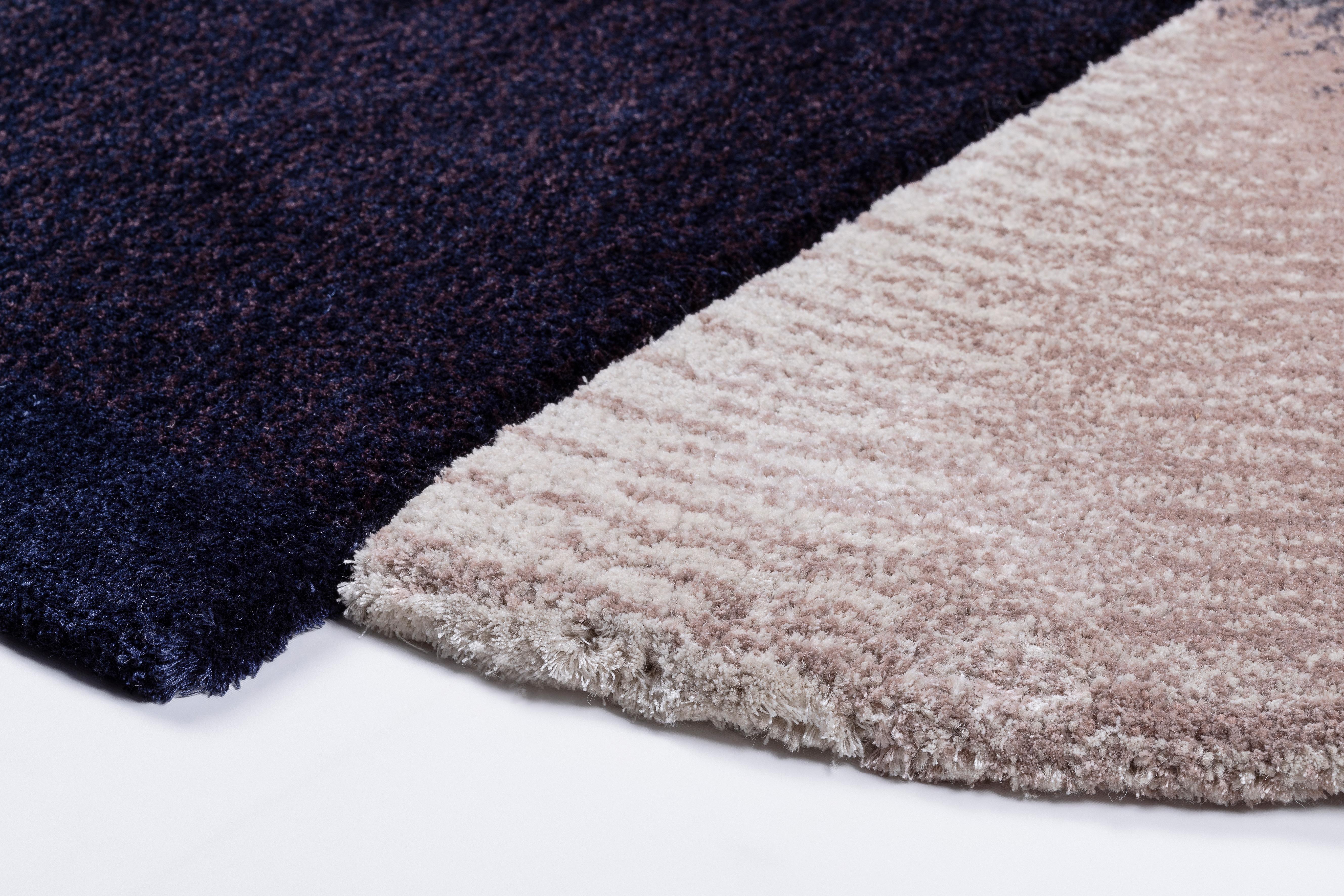 Modern SELENE Wall Hanging Tufted Rug Wool and Viscose in Dark Blue and Beige in Stock