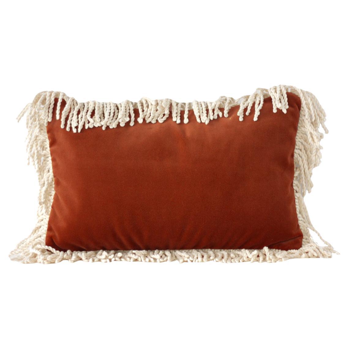 Selenita Brick Fringed Velvet Deluxe Handmade Decorative Cushion