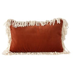 Selenita Brick Fringed Velvet Deluxe Handmade Decorative Cushion