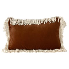Selenita Brown Fringed Velvet Deluxe Handmade Decorative Cushion
