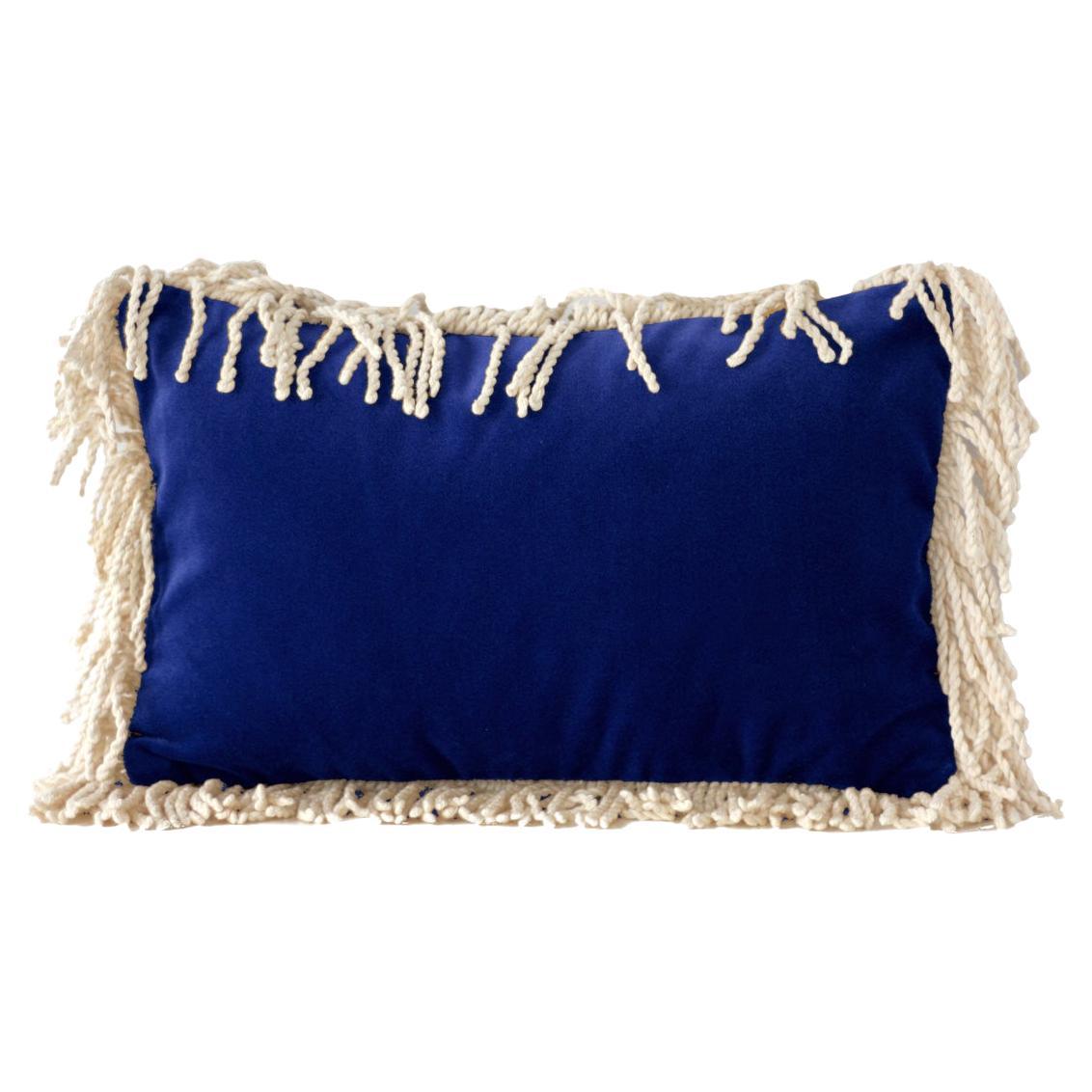 Cojín decorativo Selenita Azul Cobalto Terciopelo con Flecos Deluxe Hecho a Mano en venta