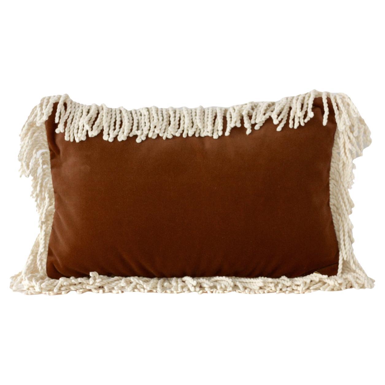 Selenita Large Brown Fransen Samt Deluxe Handmade dekorative Kissen