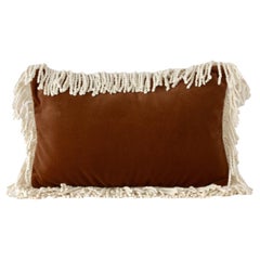 Selenita Large Brown Fringed Velvet Deluxe Handmade Decorative Cushion