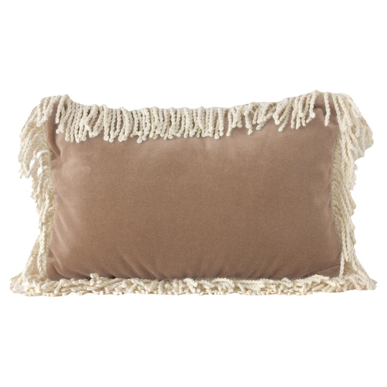 Selenita Large Cappuccino Fringed Velvet Deluxe Handmade Dekorative Kissen