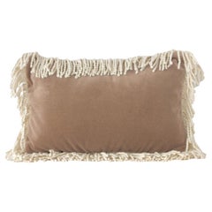 Selenita Large Cappuccino Fringed Velvet Deluxe Handmade Decorative Cushion