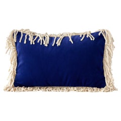 Selenita Cojín Decorativo Grande de Terciopelo Azul Cobalto con Flecos Deluxe Hecho a Mano
