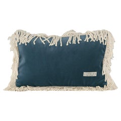 Selenita Large Deep Blue Fringed Velvet Deluxe Handmade Decorative Cushion
