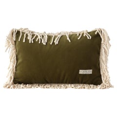 Selenita Large Dry Green Fringed Velvet Deluxe Handmade Decorative Cushion