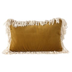 Cojín decorativo de terciopelo con flecos Selenita Amarillo Curry Deluxe hecho a mano