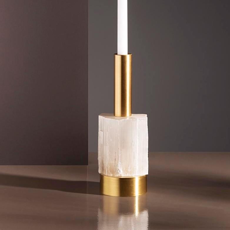 Modern Selenite Candle Holder by Aver For Sale