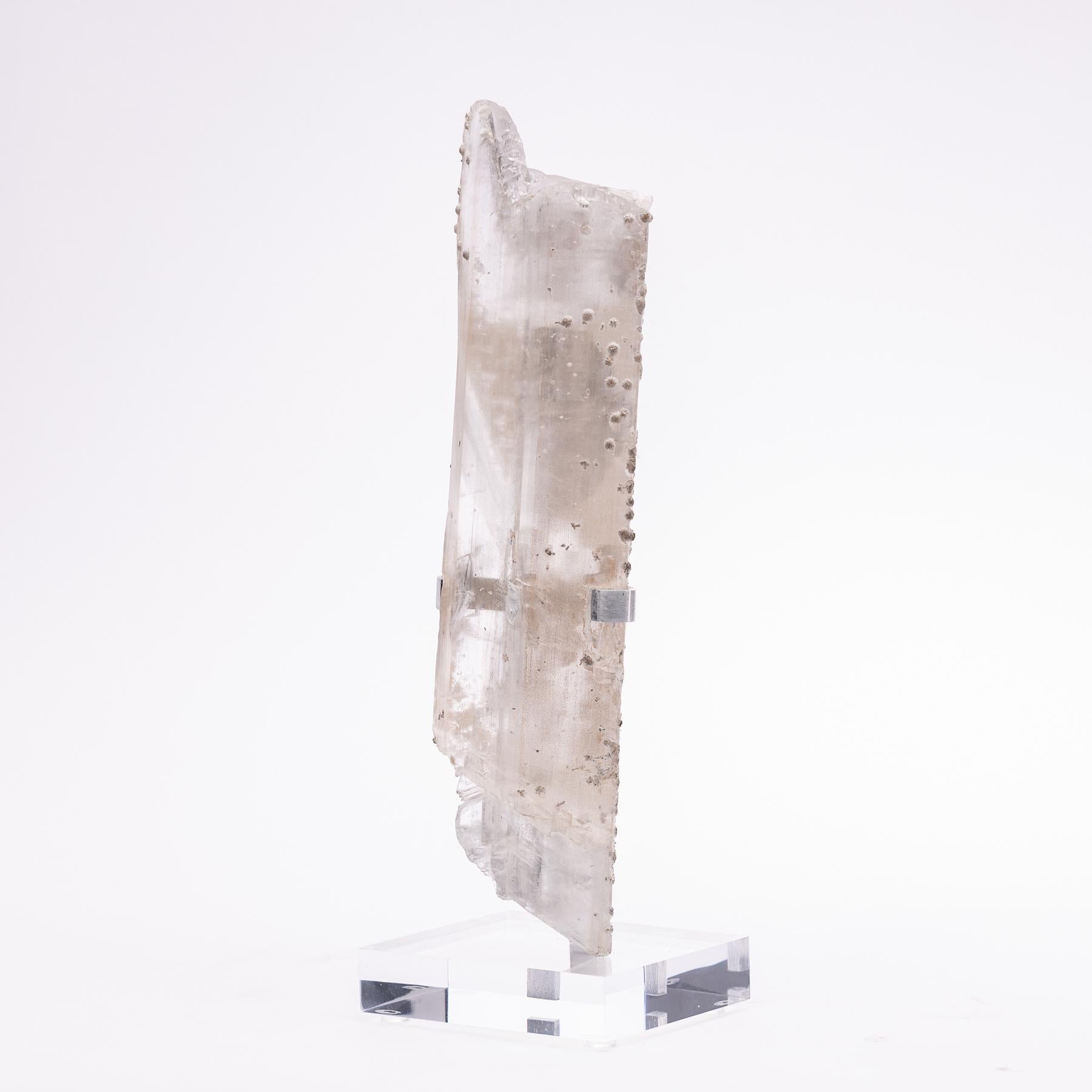 From the world famous Naica Mine in Chihuahua Mexico, selenite crystal mounted on custom acrylic/metal stand.