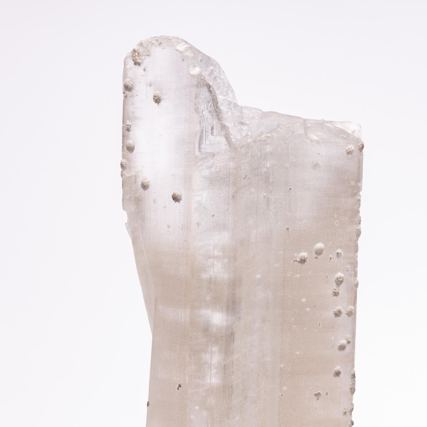 Contemporary Selenite Crystal Mounted on Custom Acrylic and Metal Stand from Naica Mine