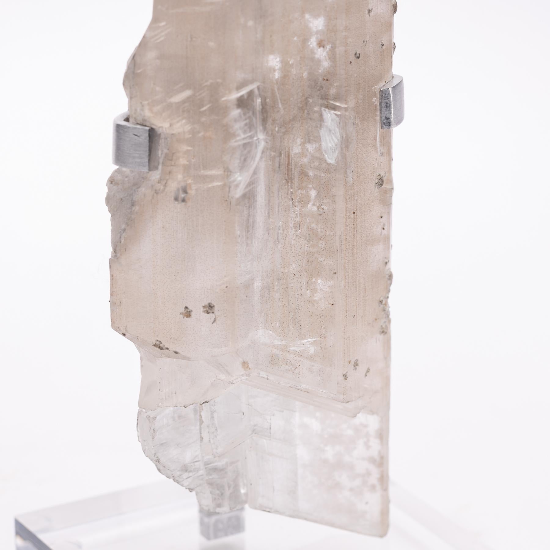 Selenite Crystal Mounted on Custom Acrylic and Metal Stand from Naica Mine 1