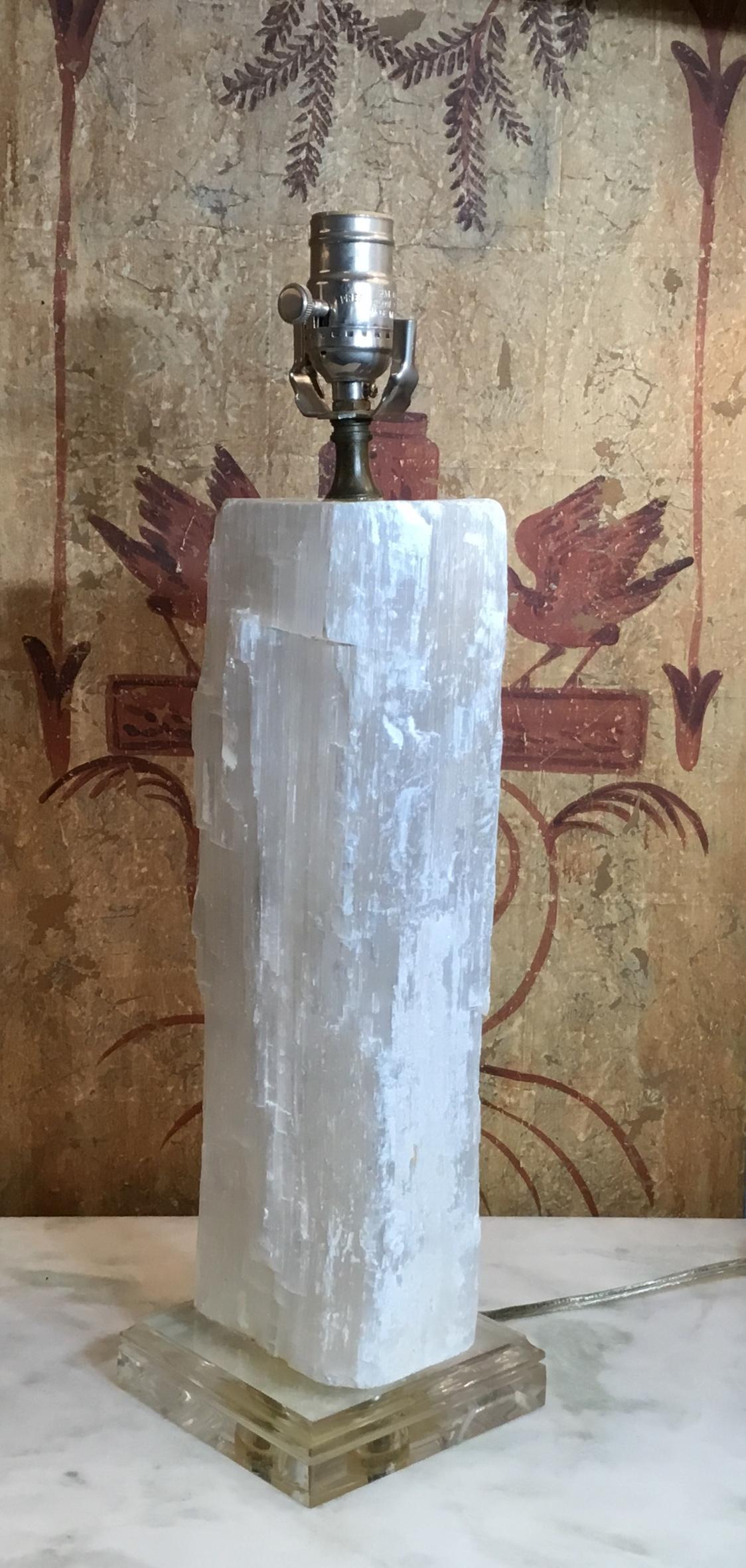 Contemporary Selenite Crystal Stone Table Lamp