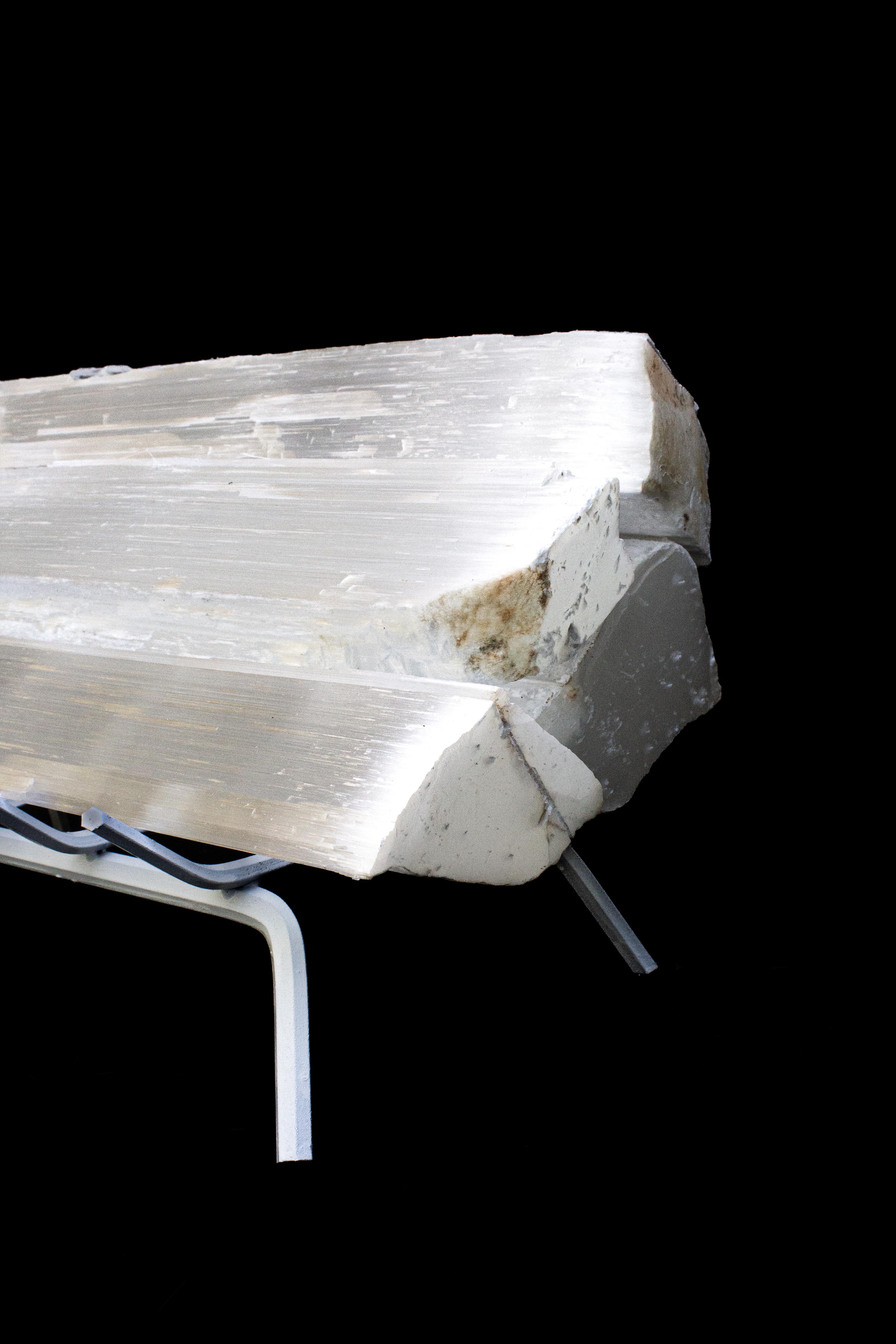 Organic Modern Selenite Logs 'Set of 4' with Fireplace Grate For Sale