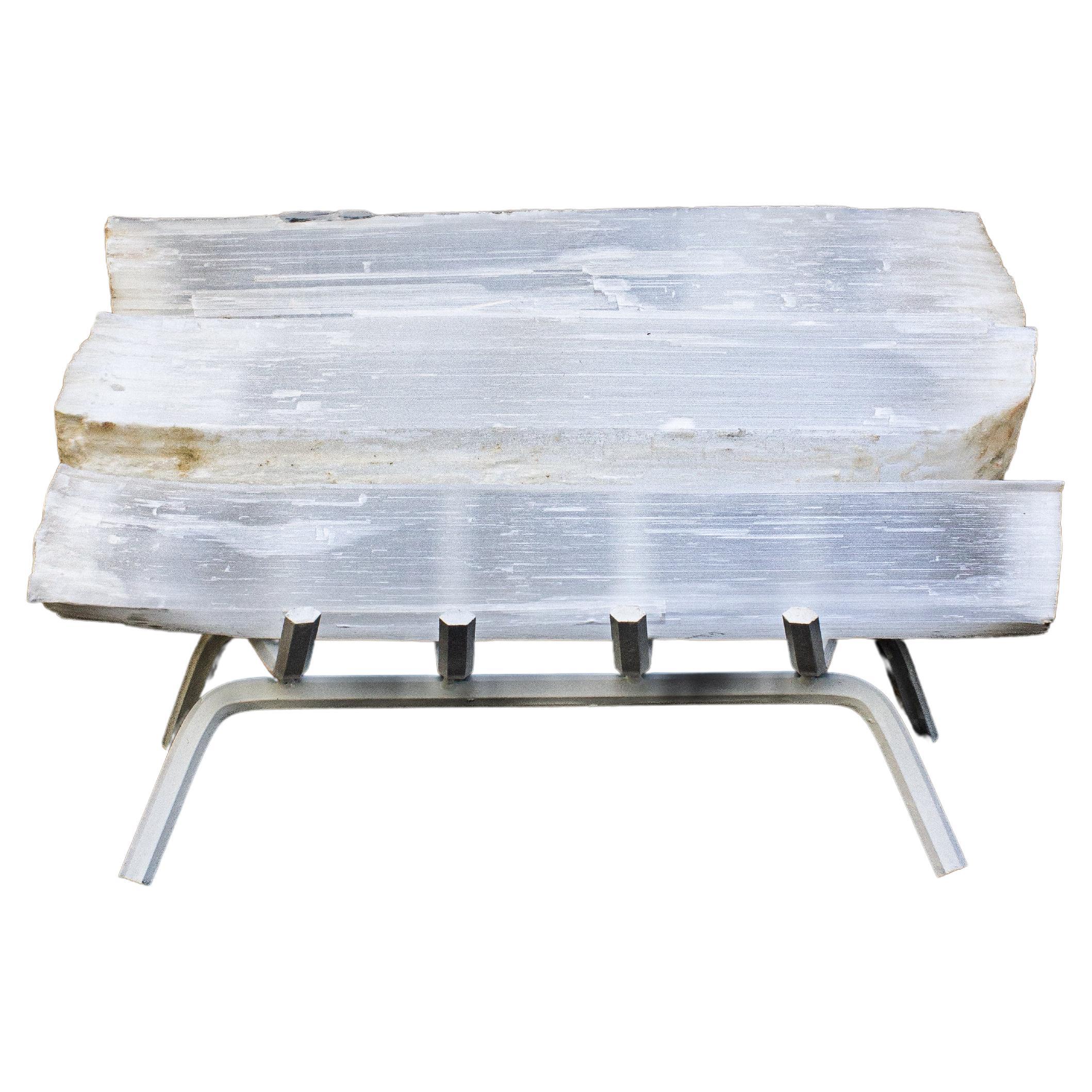 Selenite Logs 'Set of 4' with Fireplace Grate For Sale