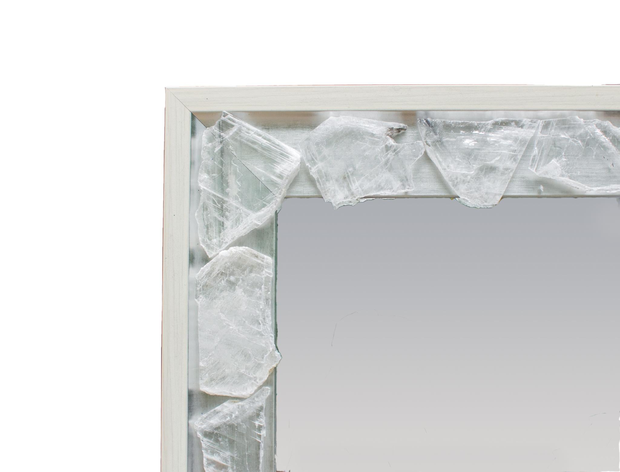 Américain Miroir Selenite avec cadre argenté et crème par Interi en vente