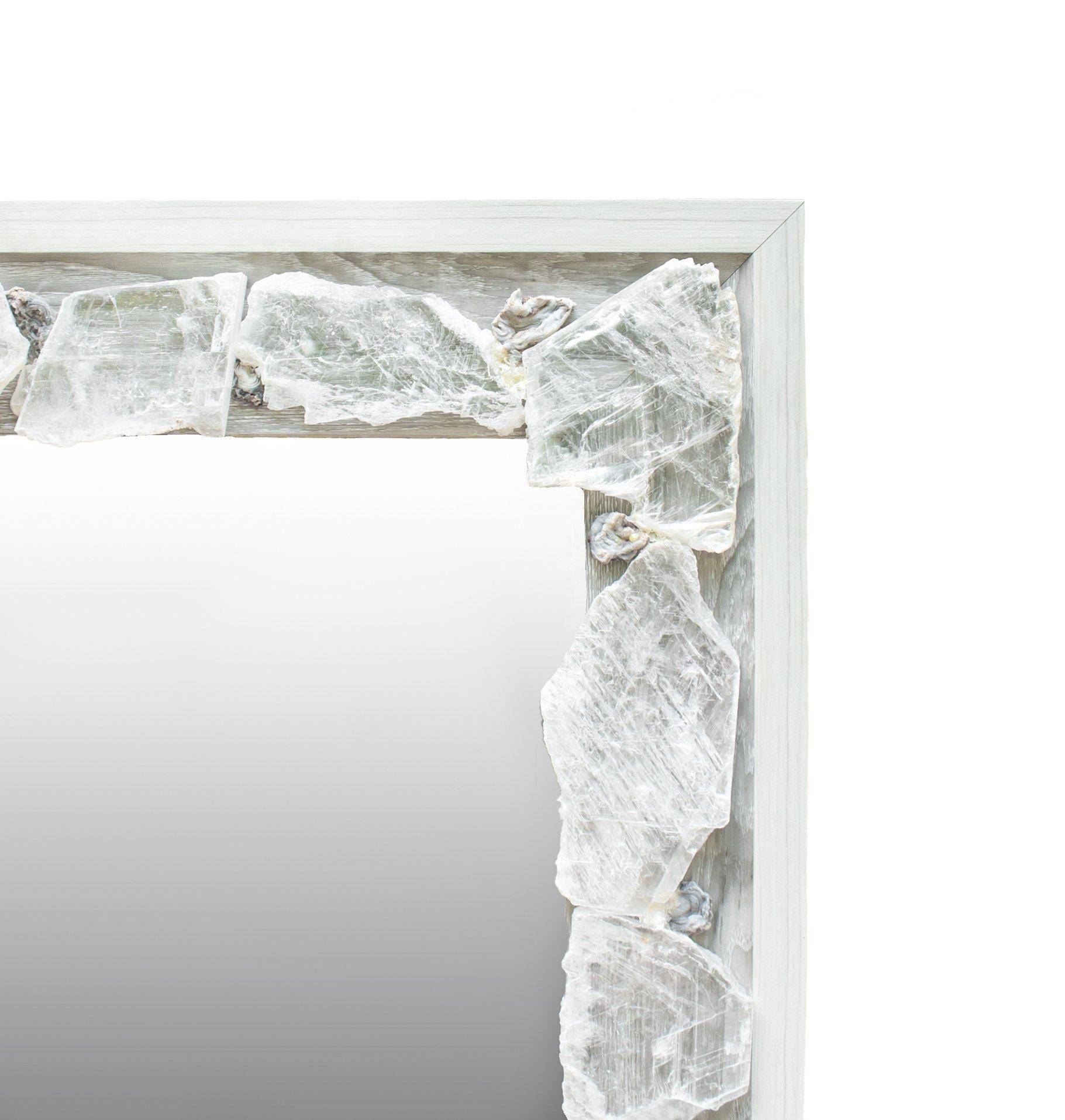 Organic Modern Selenite Mirror with Chalcedony Rosettes