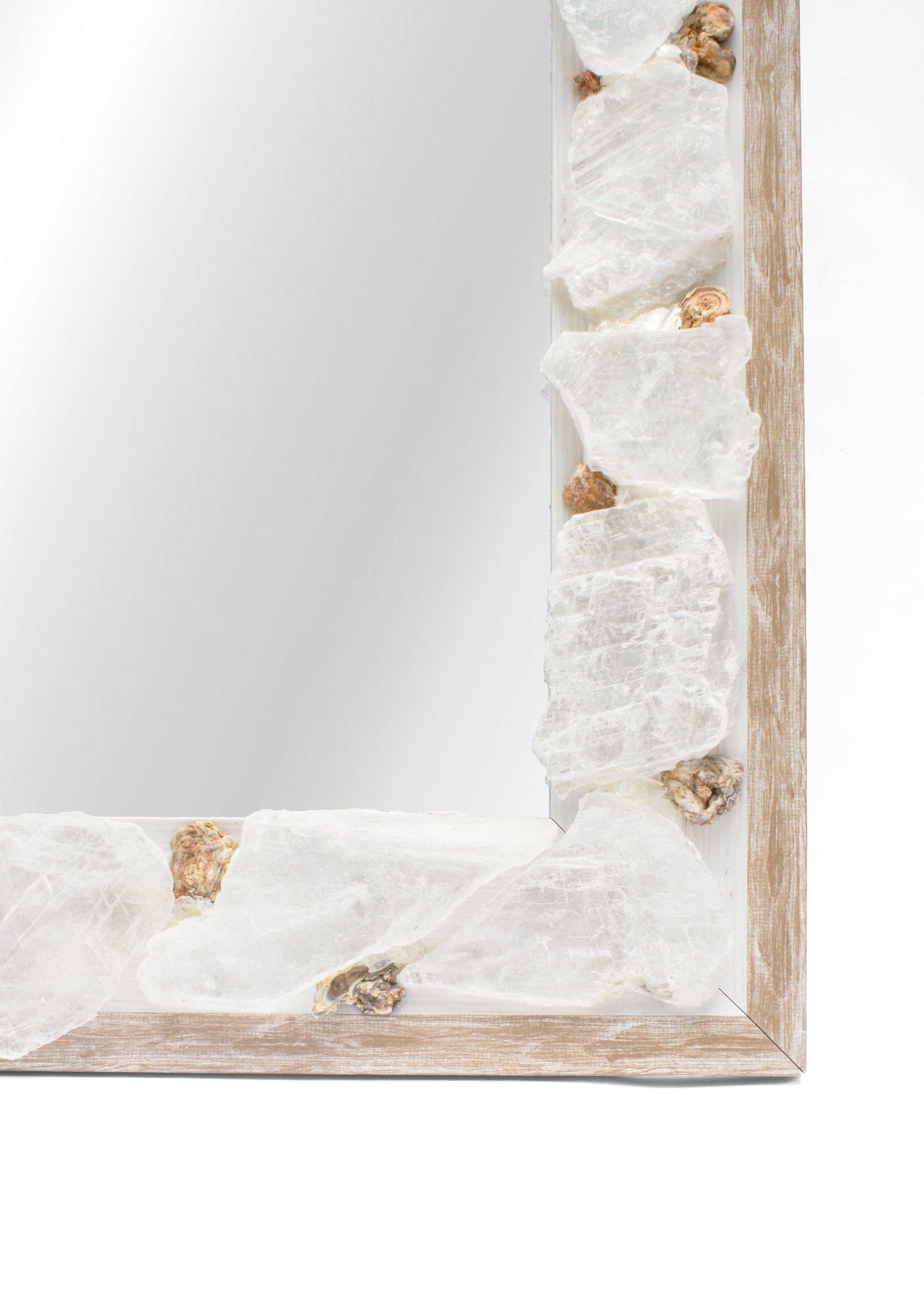 American Selenite Mirror with Chalcedony Rosettes