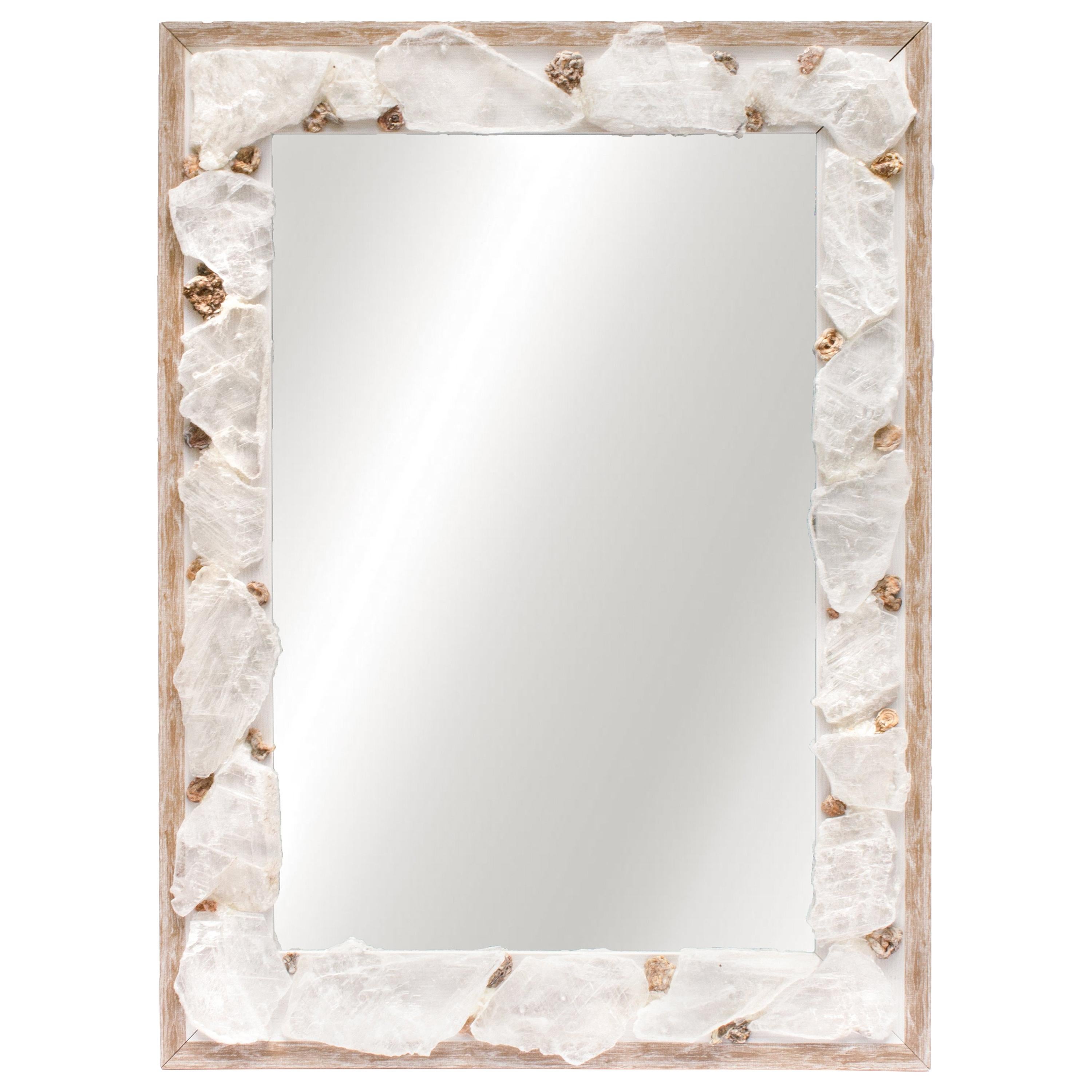 Selenite Mirror with Chalcedony Rosettes