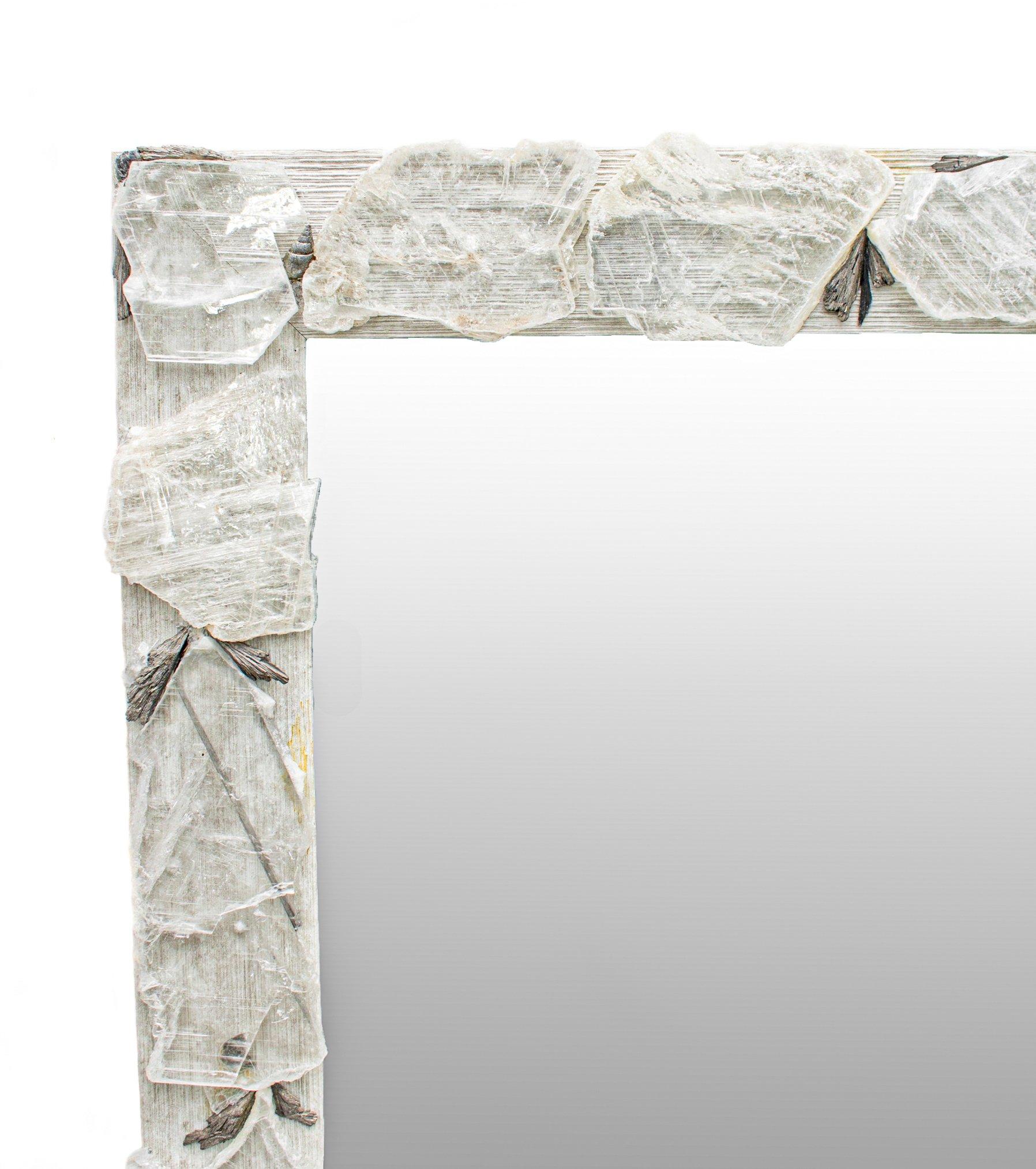 American Selenite Mirror with Silver-Plated Kyanite For Sale