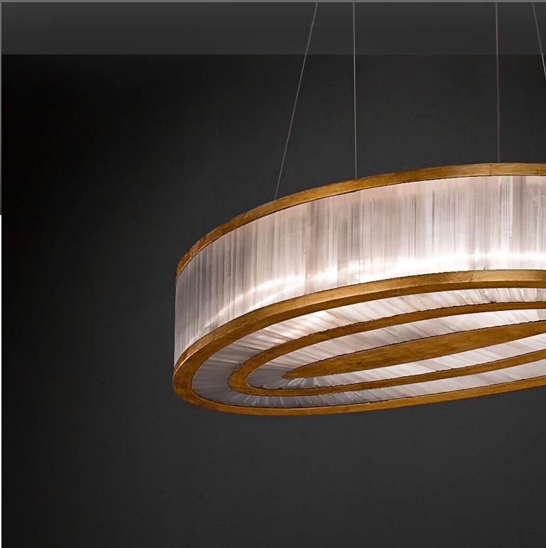 Post-Modern Selenite Oval Pendant Lamp by Aver For Sale