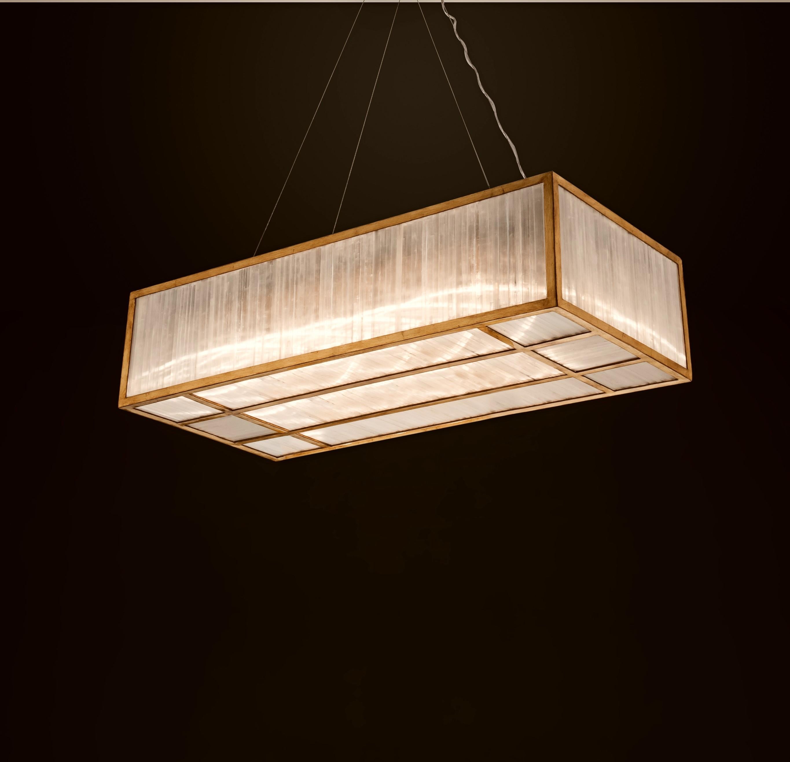 Postmoderne Lampe à suspension rectangulaire Selenite par Aver en vente