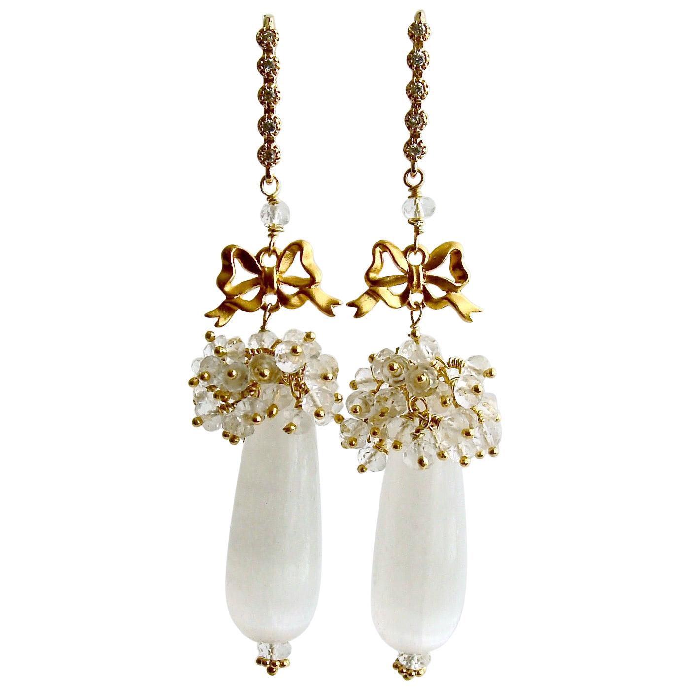 Selenite Teardrop Rock Crystal Cluster Earrings, Selena Earrings