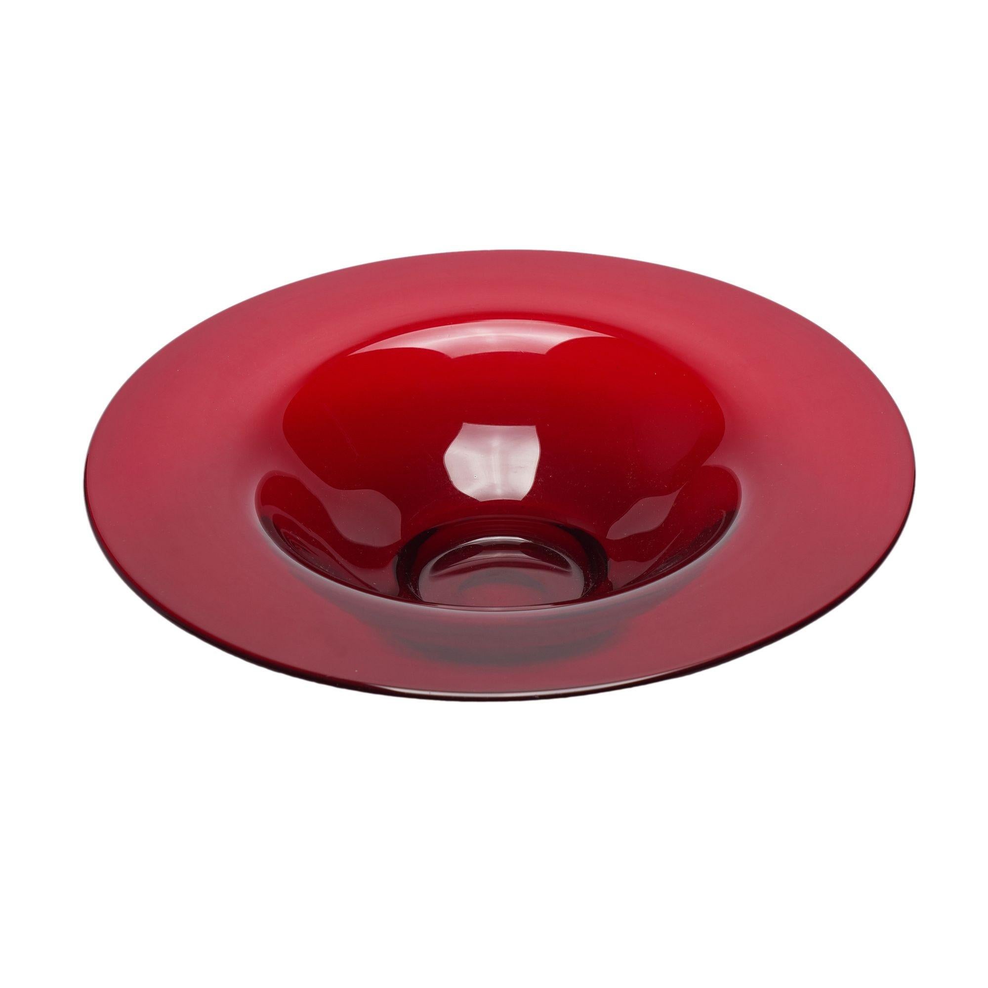 American Selenium red blown glass center bowl by Steuben, c. 1930 For Sale