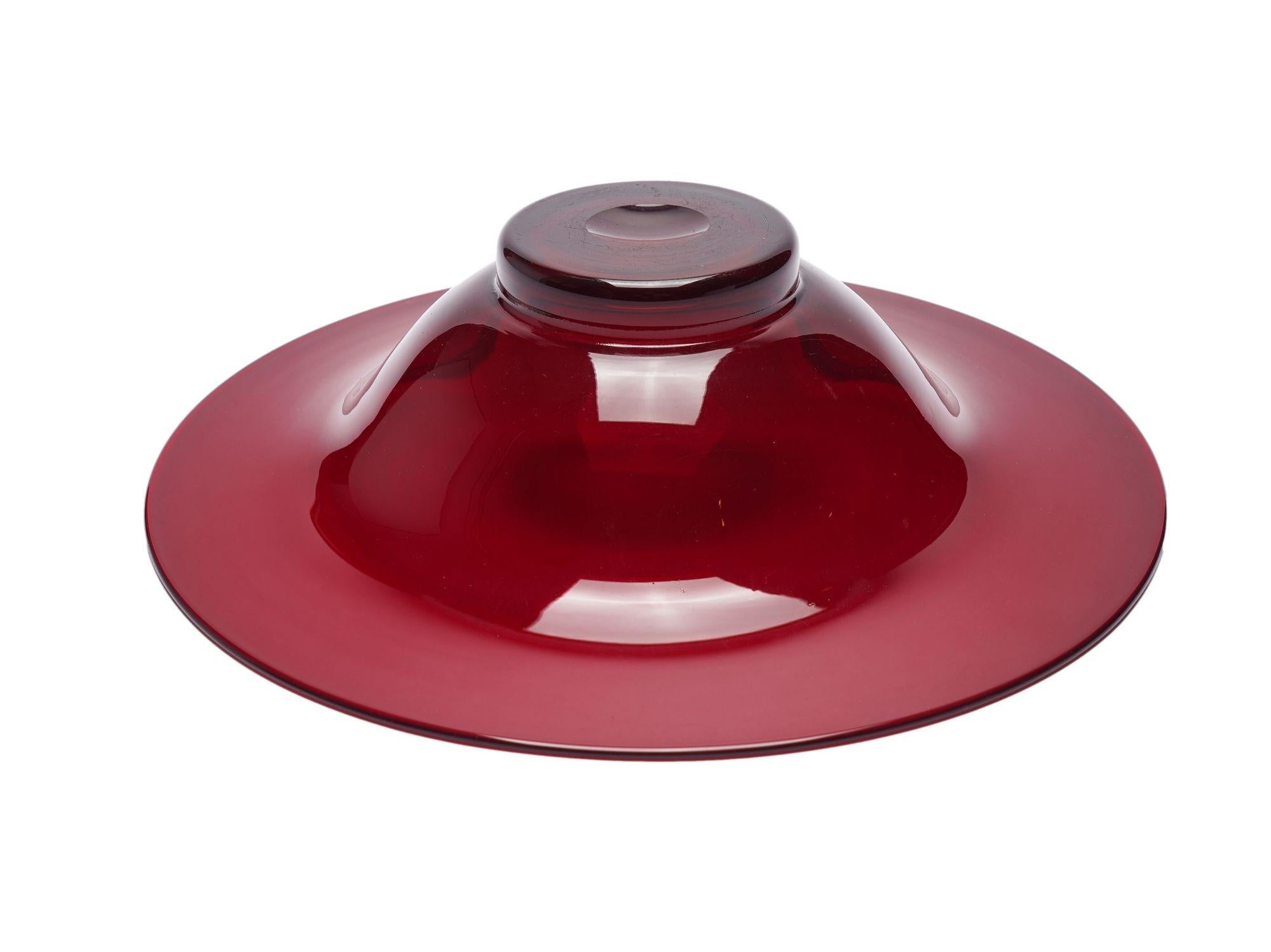 20th Century Selenium red blown glass center bowl by Steuben, c. 1930 For Sale