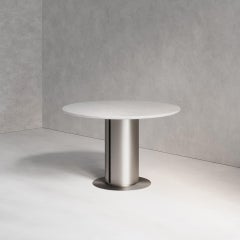 'Seleno Dining Table' Solid Marble, Brushed Steel