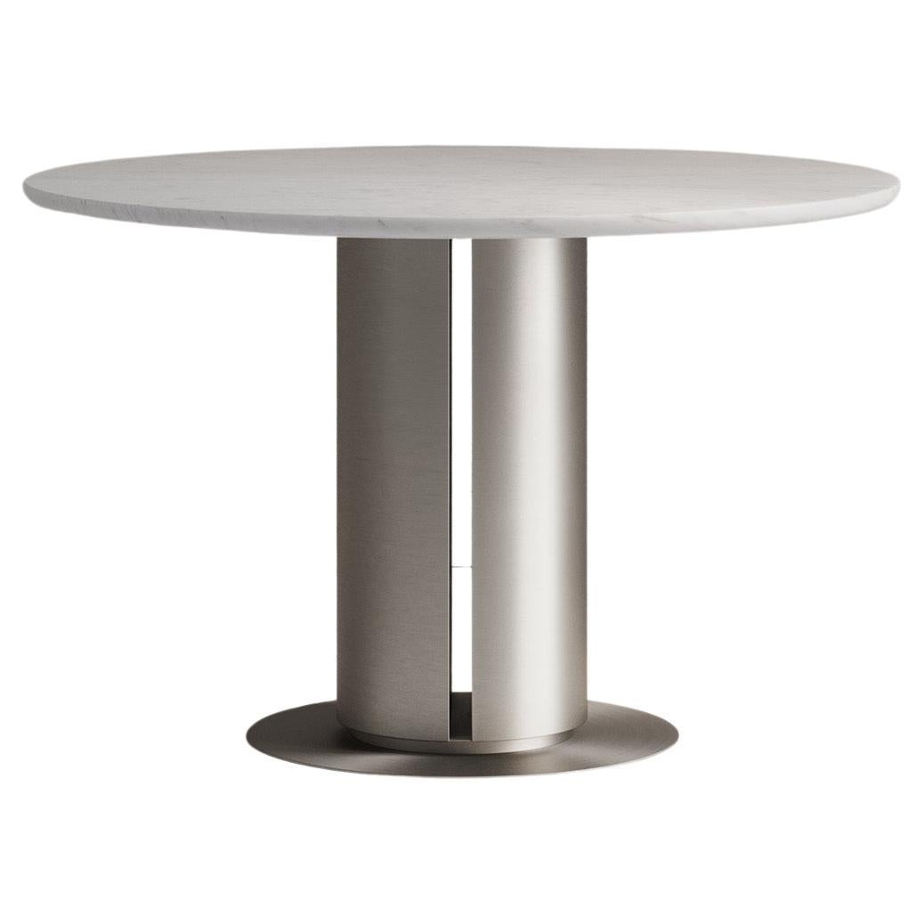 'Seleno Dining Table' Solid Marble, Brushed Steel For Sale