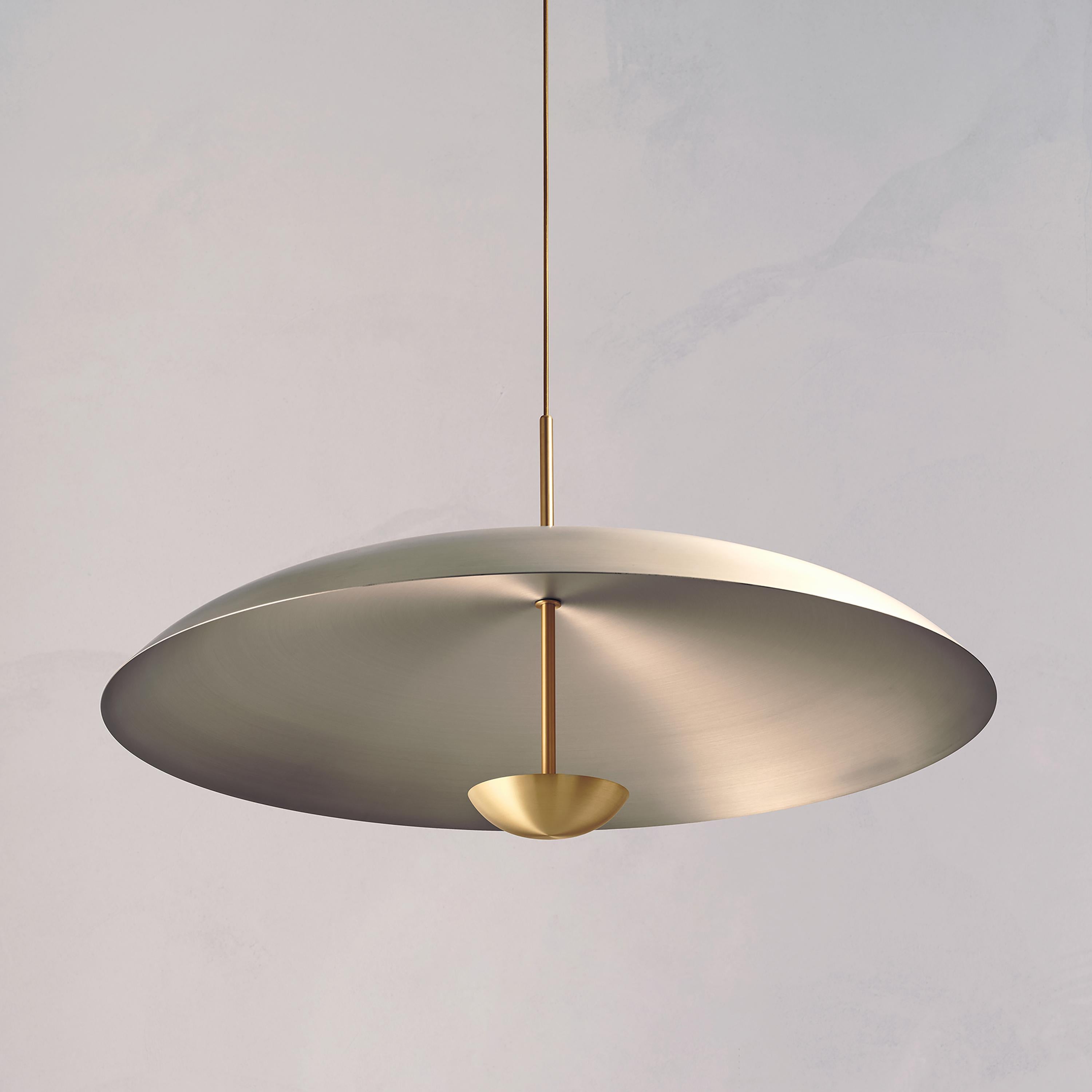 British 'Seleno Sol Pendant 70' Handmade Brushed Steel and Brass Ceiling Lamp For Sale