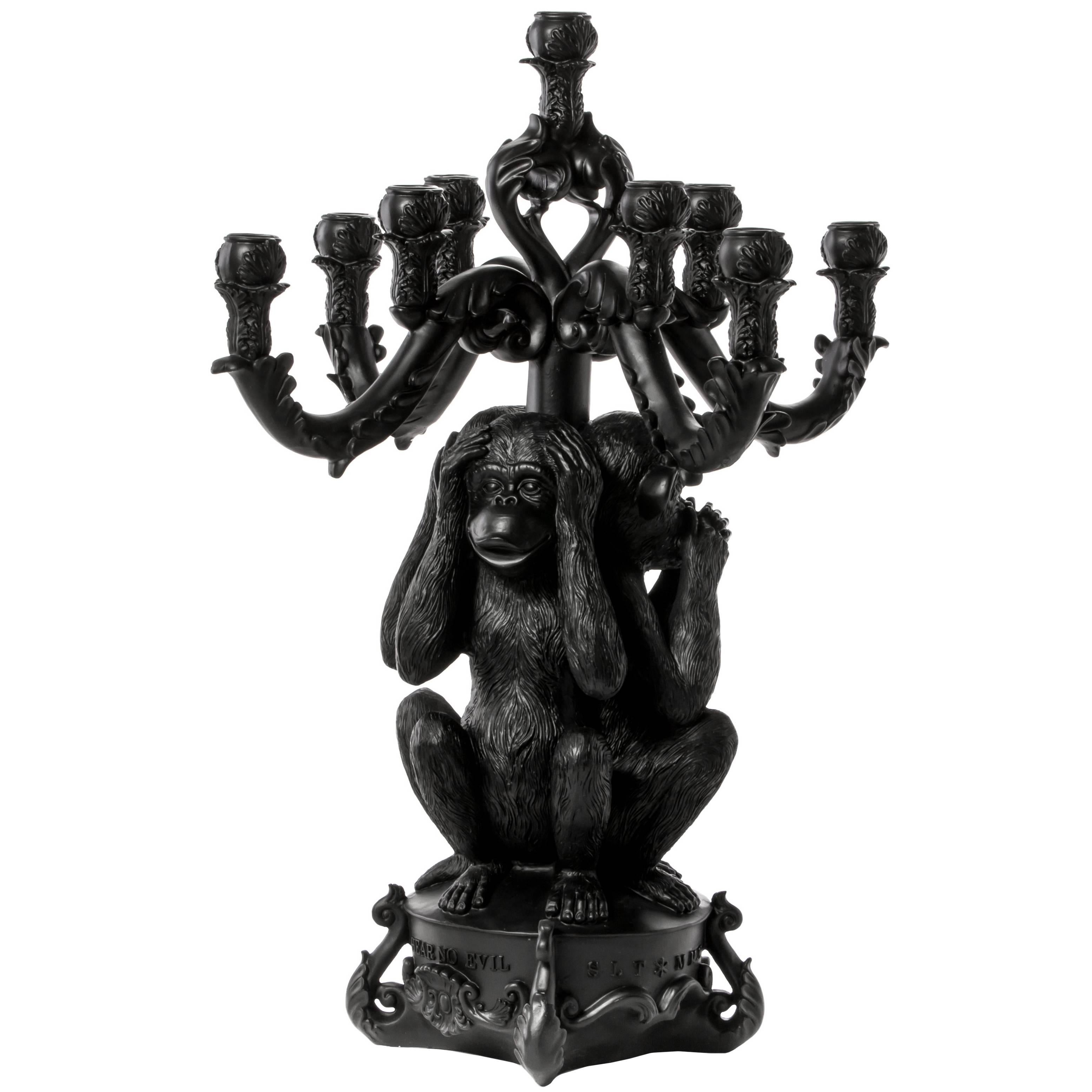 Seletti "Burlesque - The No Evil Monkeys" Five-Arm Chandelier, Black