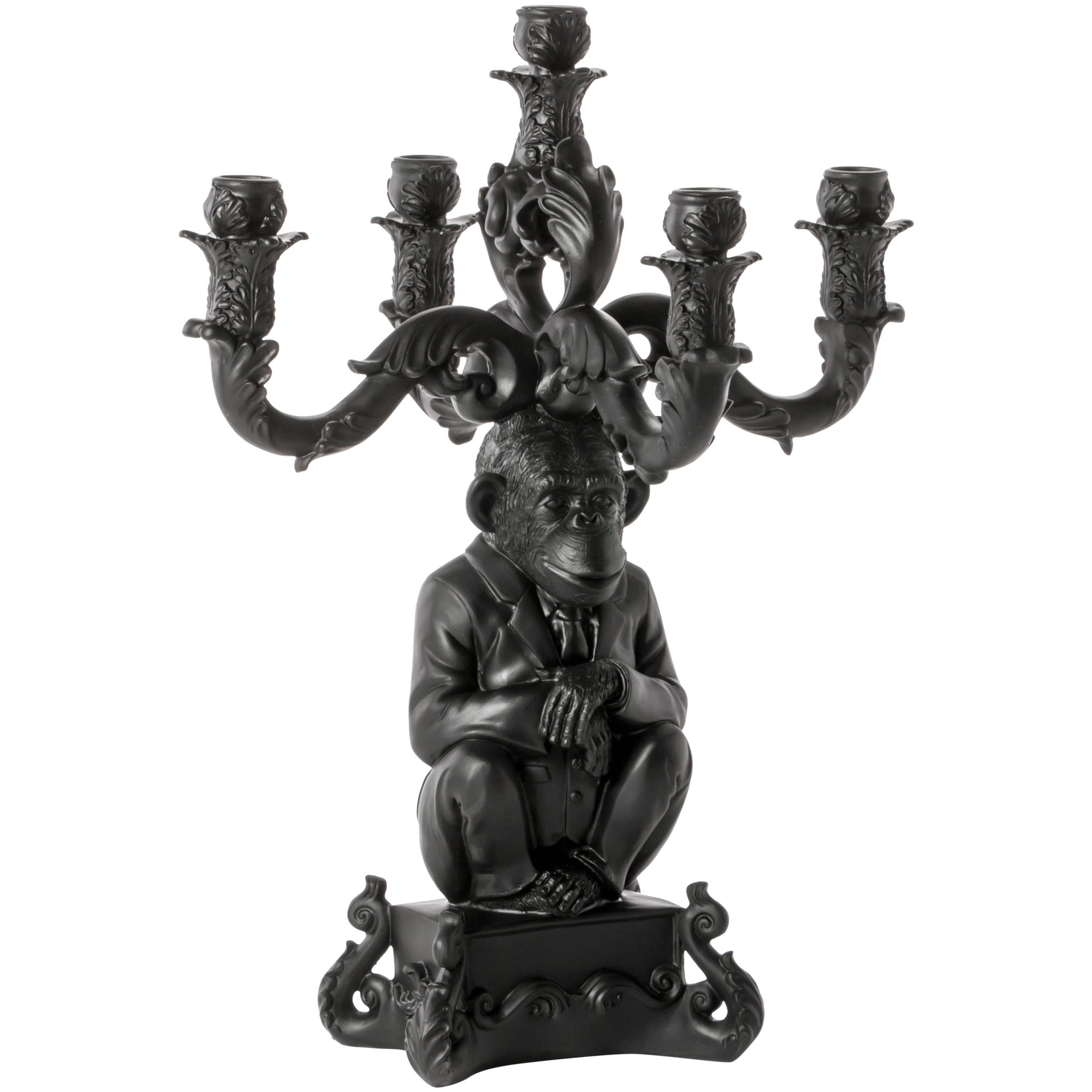 Seletti "Burlesque - El Chimpancé Sabio" Candelabro de cinco brazos, Negro