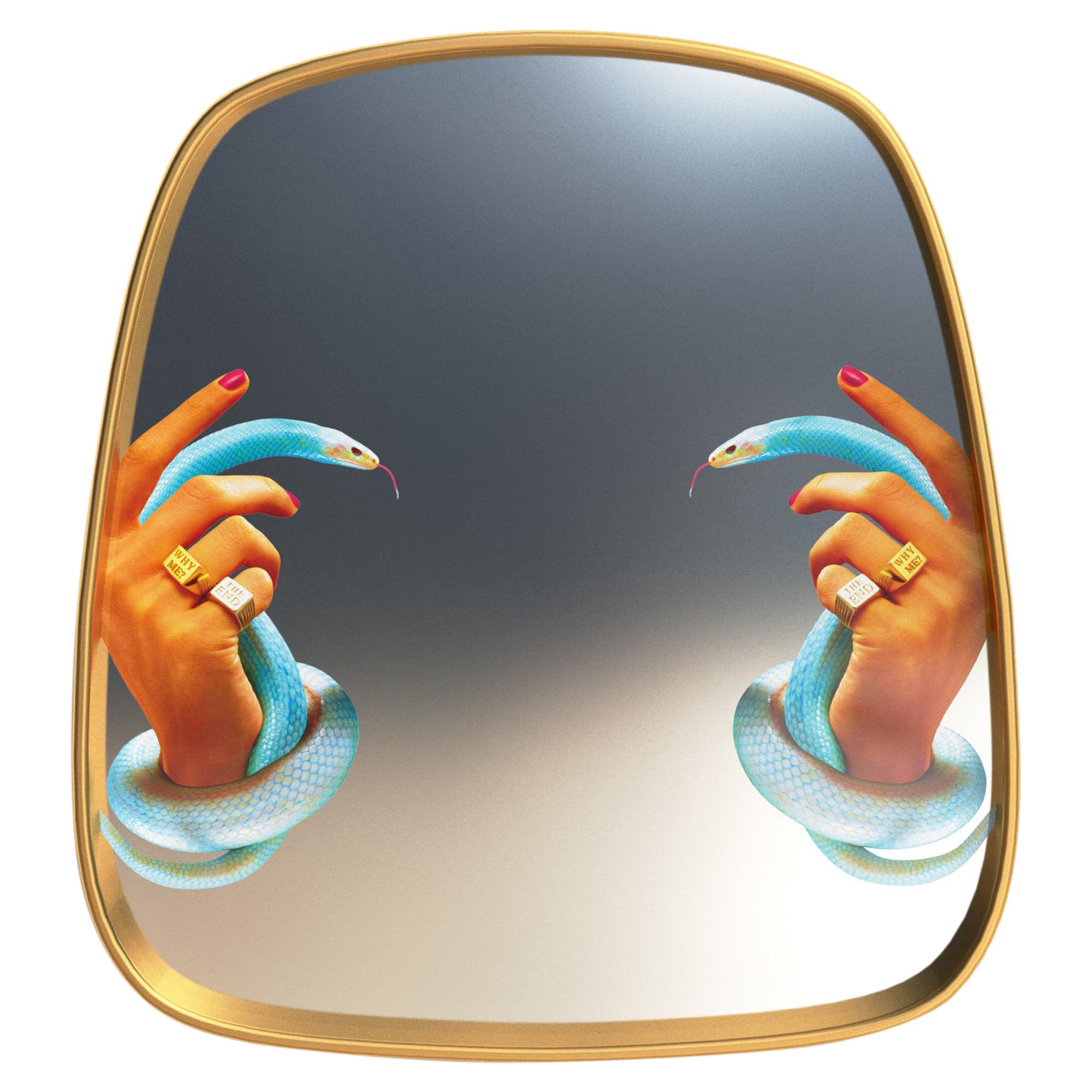 Seletti "Hand & Snakes" Wall Mirror with Gold Frame by Toiletpaper